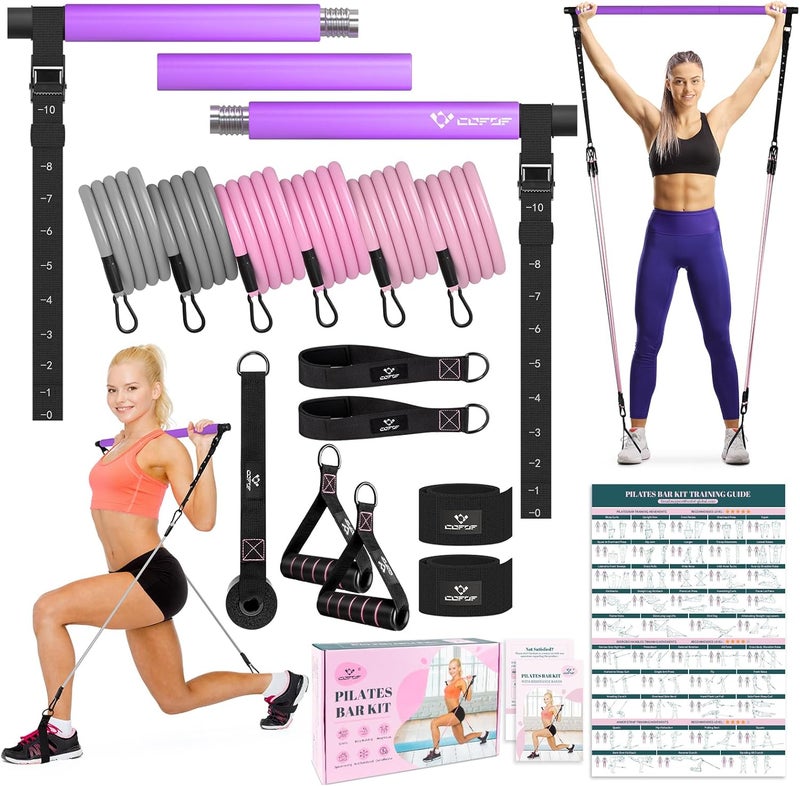 COFOF Pilates Bar Kit with Resistance Bands, Multifunctional Yoga Pilates Bar with Heavy-Duty Metal Adjustment Buckle, Portable Home Gym Pilates Resistance Bar Kit for Women Full Body Workouts - Image 1